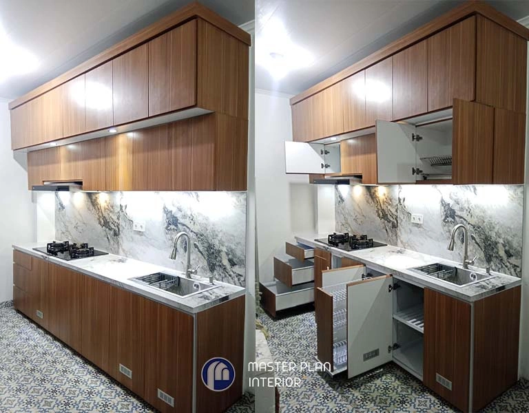 kitchen set aluminium motif kayu