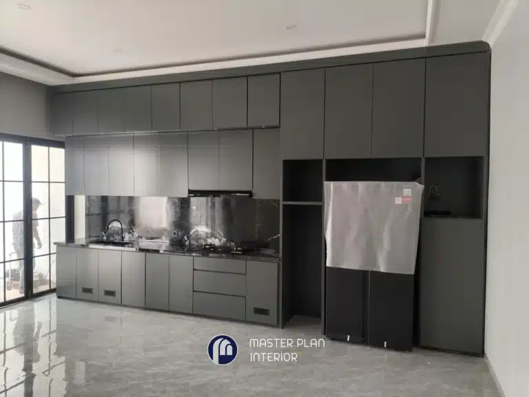 gambar kitchen set abu gelap